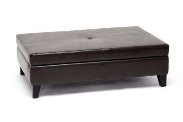 Baxton Studio Sandusky Brown Leather Large Storage Ottoman Hinged with Wood Feet